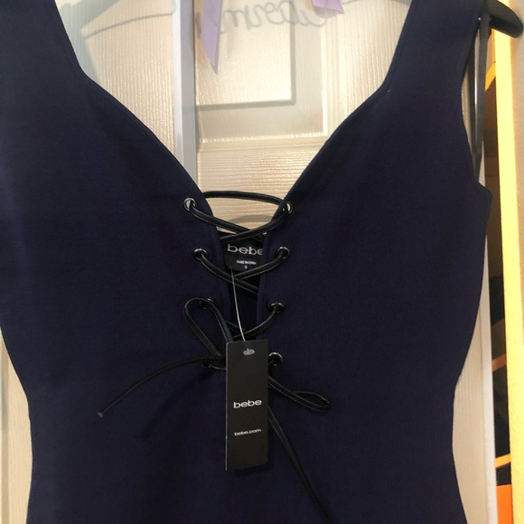 Bebe small Lace up Bandage Dress peacoat New/tag - Picture 3 of 5